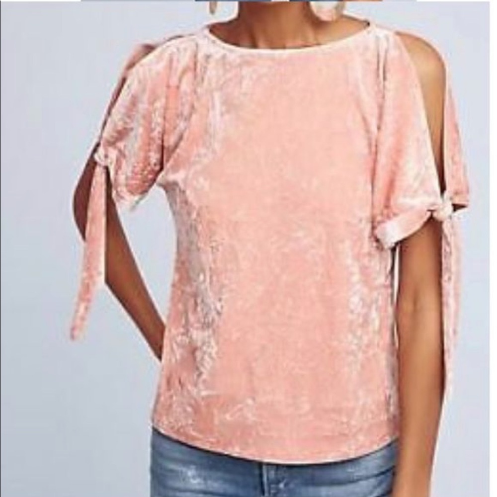 Anthropologie Maeve Crushed Velvet Cold Shoulder Top